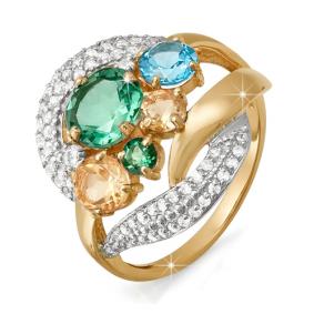 Золотое кольцо КЮЗ Del'ta D311163 с топазом, фианитом, цитрином, кварцем и миксом камней D311163 фото