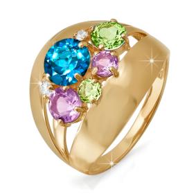 Золотое кольцо КЮЗ Del'ta D311164 с фианитом, аметистом, хризолитом, миксом камней и Лондон топазом D311164 фото