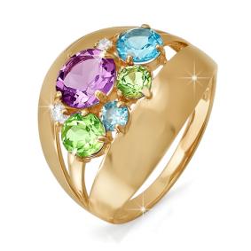 Золотое кольцо КЮЗ Del'ta D311165 с топазом, фианитом, аметистом, хризолитом и миксом камней D311165 фото