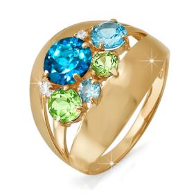 Золотые серьги КЮЗ Del'taс ситаллом цвета Лондон топаз,хризолитом,топазом и фианитом D311166 D311166 фото