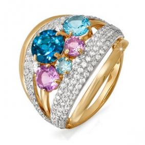 Золотое кольцо КЮЗ Del'ta D311170 с топазом, фианитом, аметистом, миксом камней и Лондон топазом D311170 фото