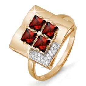 Золотое кольцо КЮЗ Del'ta D311212 с фианитом и гранатом D311212 фото
