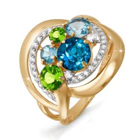Золотое кольцо КЮЗ Del'ta D311251 с топазом, фианитом, хризолитом, миксом камней и Лондон топазом D311251 фото