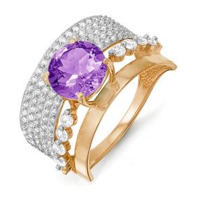Золотое кольцо КЮЗ Del'ta D311286 с фианитом и аметистом D311286 фото
