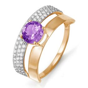 Золотое кольцо КЮЗ Del'ta D311292 с фианитом и аметистом D311292 фото