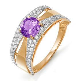 Золотое кольцо КЮЗ Del'ta D311322 с фианитом и аметистом D311322 фото