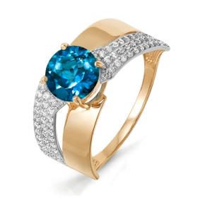 Золотое кольцо КЮЗ Del'ta D311369 с фианитом и Лондон топазом D311369 фото