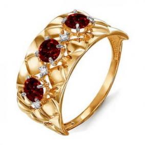 Золотое кольцо КЮЗ Del'ta D311558 с фианитом и гранатом D311558 фото