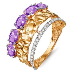 Золотое кольцо КЮЗ Del'ta D311580 с фианитом и аметистом D311580 фото