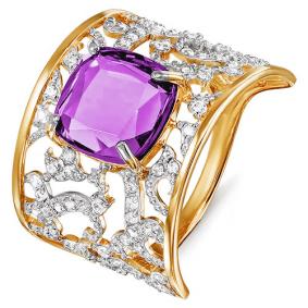 Золотое кольцо КЮЗ Del'ta D311738 с фианитом и аметистом D311738 фото