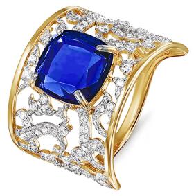 Золотое кольцо КЮЗ Del'ta D311741 с фианитом и сапфировым корундом D311741 фото