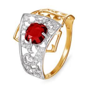 Золотое кольцо КЮЗ Del'ta D311772 с фианитом и гранатом D311772 фото