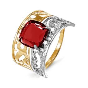 Золотое кольцо КЮЗ Del'ta D311793 с фианитом и гранатом D311793 фото