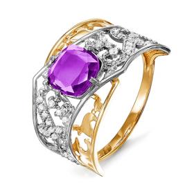 Золотое кольцо КЮЗ Del'ta D311801 с фианитом и аметистом D311801 фото