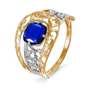 Золотое кольцо КЮЗ Del'ta D311811 с фианитом и сапфировым корундом D311811 фото