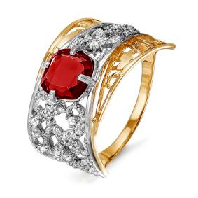 Золотое кольцо КЮЗ Del'ta D311821 с фианитом и гранатом D311821 фото