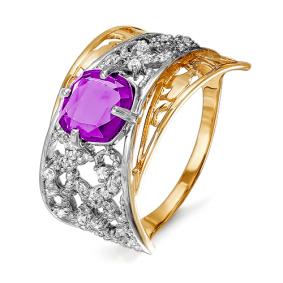 Золотое кольцо КЮЗ Del'ta D311822 с фианитом и аметистом D311822 фото