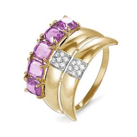 Золотое кольцо КЮЗ Del'ta D312038 с фианитом и аметистом D312038 фото