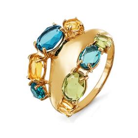 Золотое кольцо КЮЗ Del'ta с ситаллом цвета Хризолит,Лондон топаз,Цитрин D312273 D312273 фото