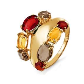 Золотое кольцо КЮЗ Del'ta с ситаллом цвета Гранат, Цитрин и раухтопазом D312275 D312275 фото