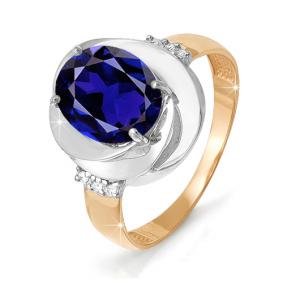Золотое кольцо КЮЗ Del'ta D312277 с фианитом и сапфиром D312277 фото