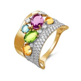 Золотое кольцо КЮЗ Del'ta D312288 с топазом, фианитом, аметистом, хризолитом, цитрином и миксом камней D312288 фото