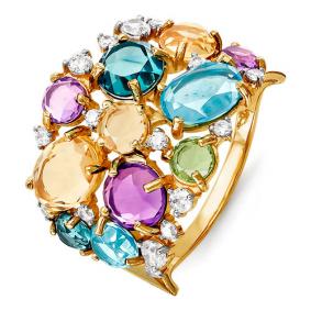 Золотое кольцо КЮЗ Del'ta с ситаллом цвета Аметист,Лондон топаз,Цитрин D312294 D312294 фото