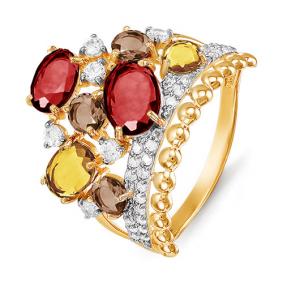 Золотое кольцо КЮЗ Del'ta D312310 с фианитом, цитрином, гранатом и раухтопазом D312310 фото