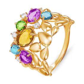 Золотое кольцо КЮЗ Del'ta D312316 с топазом, фианитом, аметистом, хризолитом, цитрином и миксом камней D312316 фото