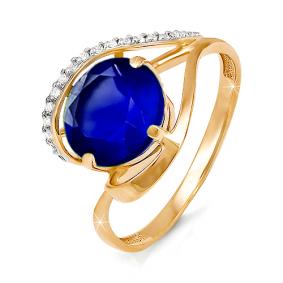 Золотое кольцо КЮЗ Del'ta D312319 с фианитом и сапфировым корундом D312319 фото