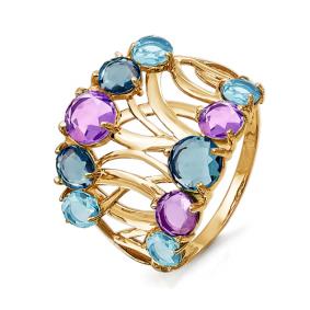 Золотое кольцо КЮЗ Del'ta с ситаллом цвета Аметист, Топаз, Лондон Топаз D312332 D312332 фото