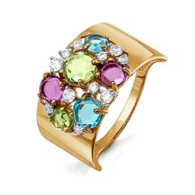 Золотое кольцо КЮЗ Del'ta D312336 с топазом, фианитом, аметистом, хризолитом и миксом камней D312336 фото