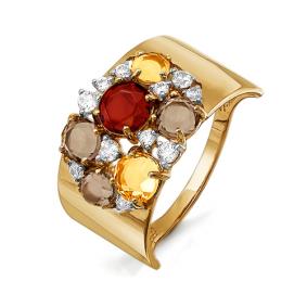 Золотое кольцо КЮЗ Del'ta D312338 с фианитом, цитрином, гранатом, миксом камней и раухтопазом D312338 фото