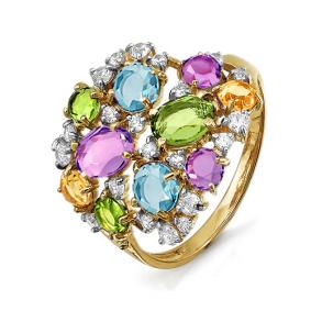 Золотое кольцо КЮЗ Del'ta D312351 с топазом, фианитом, аметистом, хризолитом, цитрином и миксом камней D312351 фото