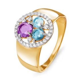 Золотое кольцо КЮЗ Del'ta D312372 с топазом, фианитом, аметистом, миксом камней и Лондон топазом D312372 фото
