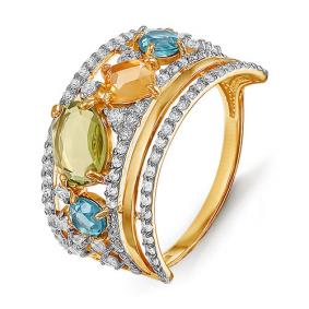 Золотое кольцо КЮЗ Del'ta с ситаллом цвета Цитрин,Хризолит и фианитом D312385 D312385 фото