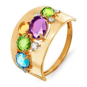 Золотое кольцо КЮЗ Del'ta D312393 с топазом, фианитом, аметистом, хризолитом и миксом камней D312393 фото