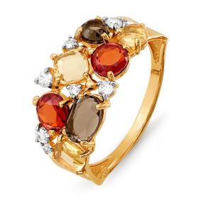 Золотое кольцо КЮЗ Del'ta D312406 с фианитом, цитрином, гранатом, миксом камней и раухтопазом D312406 фото