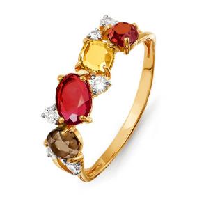 Золотое кольцо КЮЗ Del'ta D312415 с фианитом, цитрином, гранатом, миксом камней и раухтопазом D312415 фото