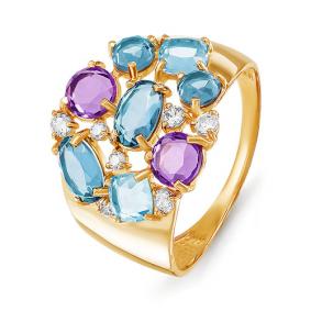 Золотое кольцо КЮЗ Del'ta D312420 с топазом, фианитом, аметистом, миксом камней и Лондон топазом D312420 фото