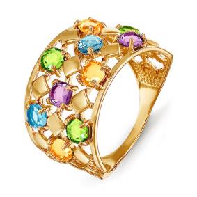 Золотое кольцо КЮЗ Del'ta D312428 с топазом, аметистом, хризолитом, цитрином и миксом камней D312428 фото