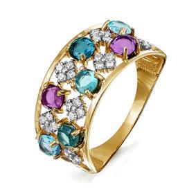Золотое кольцо КЮЗ Del'ta D312437 с топазом, фианитом, аметистом, миксом камней и Лондон топазом D312437 фото