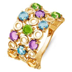 Золотое кольцо КЮЗ Del'ta с ситаллом цвета Аметист,Цитрин,Топаз swiss D312442 D312442 фото