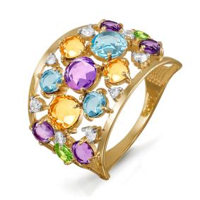 Золотое кольцо КЮЗ Del'ta с ситаллом цвета Аметист, Цитрин, Топаз, Хризолит и фианитом D312470 D312470 фото