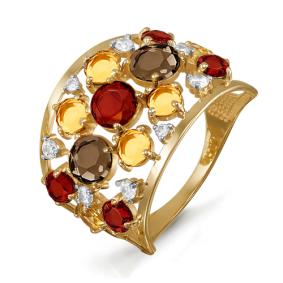 Золотое кольцо КЮЗ Del'ta с ситаллом цвета Гранат, Цитрин, раухтопазом и фианитом D312471 D312471 фото