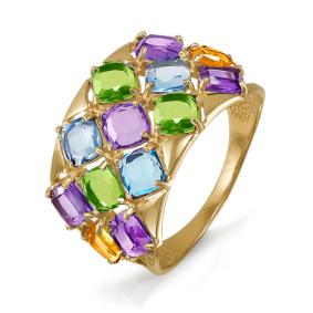 Золотое кольцо КЮЗ Del'ta D312477 с топазом, аметистом, хризолитом, цитрином и миксом камней D312477 фото