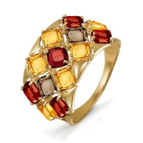 Золотое кольцо КЮЗ Del'ta с ситаллом цвета Гранат, Цитрин и раухтопазом D312478 D312478 фото
