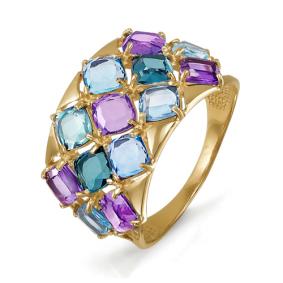 Золотое кольцо КЮЗ Del'ta D312479 с топазом, аметистом, миксом камней и Лондон топазом D312479 фото