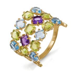 Золотое кольцо КЮЗ Del'ta D312483 с топазом, аметистом, хризолитом и миксом камней D312483 фото