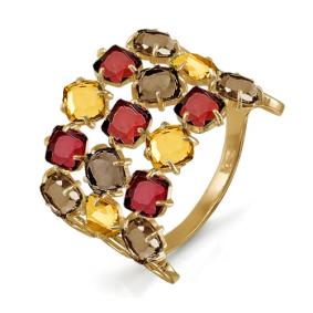 Золотое кольцо КЮЗ Del'ta с ситаллом цвета Цитрин, Гранат и раухтопазом D312485 D312485 фото
